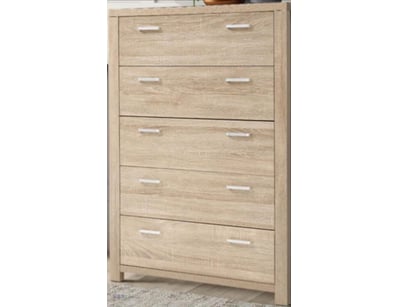 RRP $2399 Timber chest of drawers featuring five s...