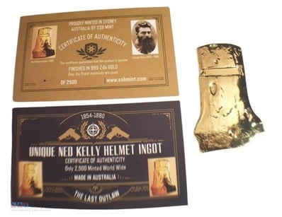 RARE 2016 "NED KELLY" HELMET INGOT, 999 24K- GOLD ...