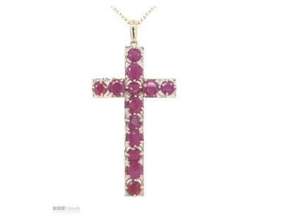 9CT YELLOW GOLD RUBY CROSS PENDANT – 7.40CT NATURA...