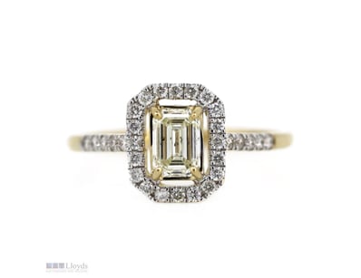 14K YELLOW GOLD AND DIAMOND, HALO RING.      

The...