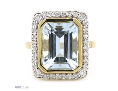 14K YELLOW/WHITE GOLD, 7.47CT AQUAMARINE AND DIAMO...