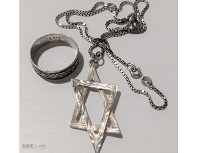 STERLING SILVER RING & STAR OF DAVID PENDANT WITH ...