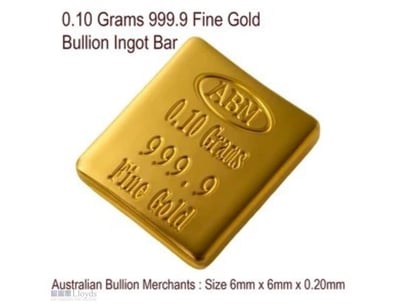 0.10 GRAMS 999.9 FINE SOLID 24KT GOLD  BULLION ING...
