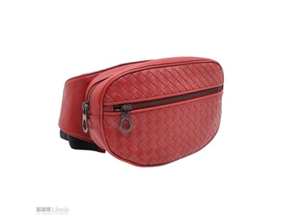BOTTEGA VENENTA RED INTRECCIATO LEATHER ZIP BELT B...
