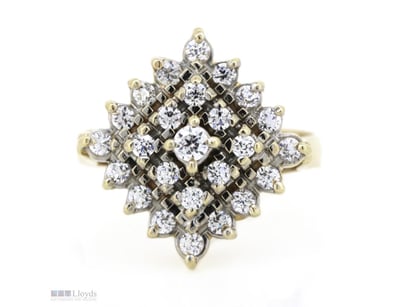 9K YELLOW GOLD, CUBIC ZIRCONIA, CLUSTER RING.     ...