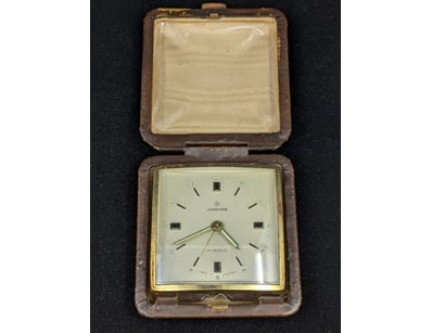 Junghans Travel Alarm Clock, 10 Jewels, Brown Leat...