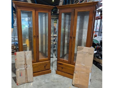 Pair of Timber Display Cabinets Featuring Glazed G...