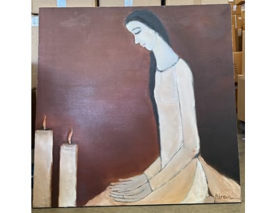 Oil on canvas painting titled "Girl with Candles" ...