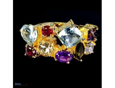NATURAL TANZANITE TOURMALINE RUBY CLUSTER RING    ...