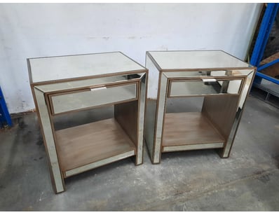 Pair Of Mirror Bedside Tables, Timber Style

Dim...
