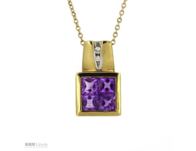 9K YELLOW GOLD, AMETHYST AND DIAMOND, PENDANT NECK...