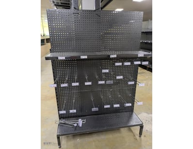 Pegboard display stand featuring dual-sided perfor...