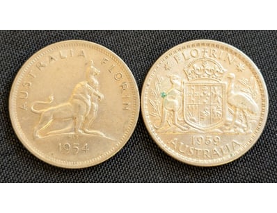 1959 AND 1954 AUSTRALIAN FLORIN SILVER COINS

Co...