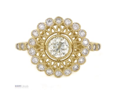 14K YELLOW GOLD AND DIAMOND, ANTIQUE-INSPIRED RING...