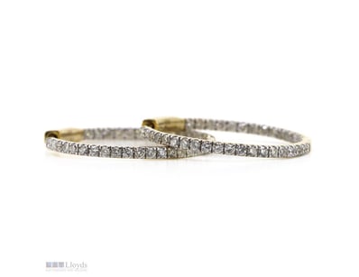 14K YELLOW GOLD, 0.98CT TDW DIAMOND, HOOP EARRINGS...