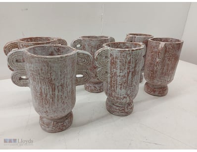 Set of six ceramic vessels 24cmH x 20cmW with dist...