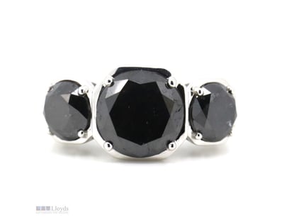 14K WHITE GOLD, BLACK DIAMOND, TRILOGY RING.      ...