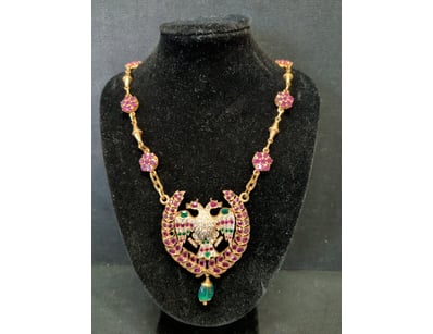 INDIAN RUBY DIAMOND AND EMERALD DOUBLE HEADED EAGL...