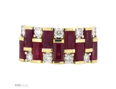 14K YELLOW GOLD, RUBY AND DIAMOND, CHECKER STYLE D...