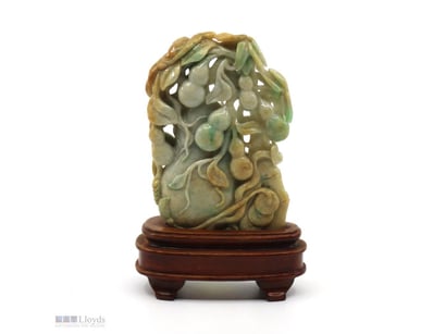 NATURAL BURMESE JADE, INTRICATE CARVING OF GOURD V...