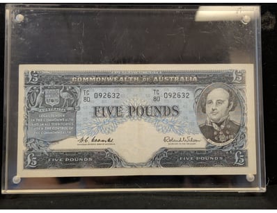 COMMONWEALTH OF AUSTRALIA FIVE POUNDS NOTE, BANKES...