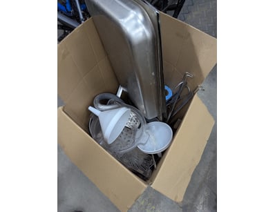 Carton containing assorted catering equipment. Inc...