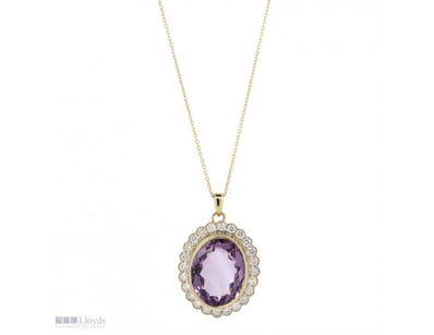 14K YELLOW GOLD, 9.03CT AMETHYST AND DIAMOND, STAT...
