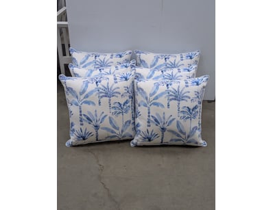 Outdoor cushions, white with blue image design x 6...