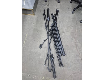 Lot of microphone stands. Black finish. Bunch of 5...
