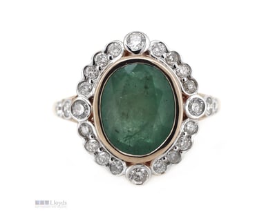 14K ROSE GOLD, EMERALD AND DIAMOND, VINTAGE INSPIR...