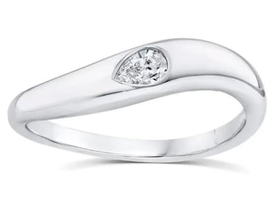 9K WHITE GOLD 0.12CT F VS LAB DIAMOND PEAR WAVE RI...