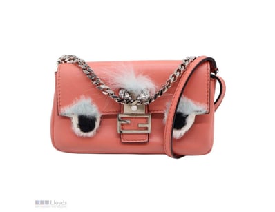 FENDI CORAL NAPPA LEATHER AND FOX FUR MICRO BUGGIE...