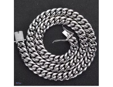 CUBAN WHITE  GOLD PLATED  STAINLESS STEEL    CHAIN...