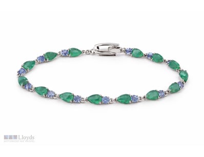 NATURAL EMERALD & TANZANITE BRACELET ON 925 SILVER...