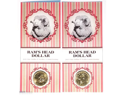 2011 AUSTRALIA DOLLAR RAM HEAD UNC "P" & "S" MINTM...