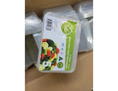 Bulk lot of frozen meal prep food containers.