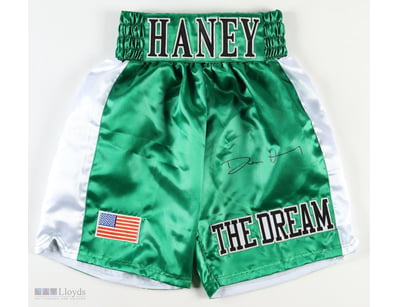 WORLD CHAMPION DEVIN HANEY SIGNED BOXING SHORTS

C...