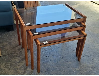 Tables, set of 3 nesting table with tinted glass t...