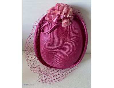 Vintage Fuchsia Straw Pillbox Hat Circa 1960 Woven...