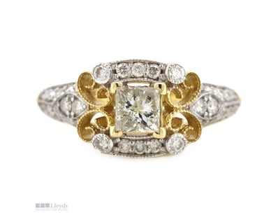 14K YELLOW/WHITE GOLD AND DIAMOND, DRESS RING.    ...
