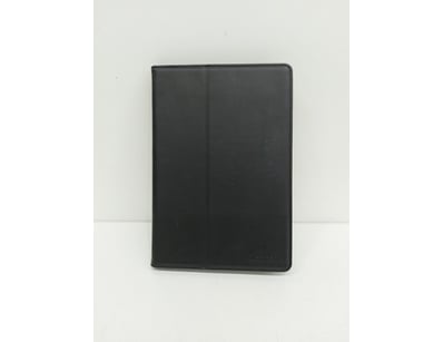 Black leather folio case designed for tablet devic...