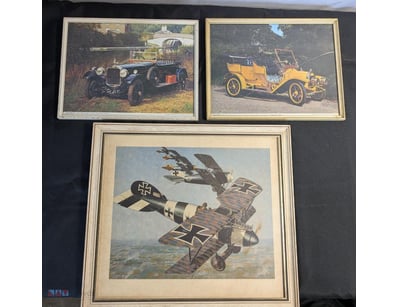 COLLECTION OF THREE FRAMED AUTOMOBILE AND AVIATION...