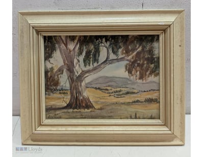 VINTAGE LANDSCAPE PAINTING WITH EUCALYPTUS TREE - ...