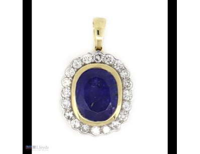 14K YELLOW GOLD, TANZANITE AND DIAMOND, HALO PENDA...