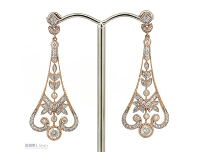 14K ROSE GOLD AND DIAMOND, CHANDELIER EARRINGS.   ...