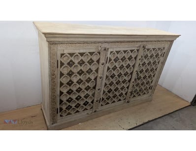 Timber sideboard featuring three lattice-pattern d...