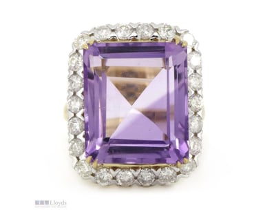 14K YELLOW GOLD, 18.87CT AMETHYST AND DIAMOND, STA...