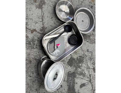 Cookware, pots, pans, ladle, assortment of cookwar...