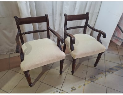 Pair Of Chairs With Cushion Seat, Timber Style, Br...