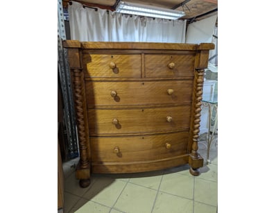 Chest of drawers, timber, twisted design on either...